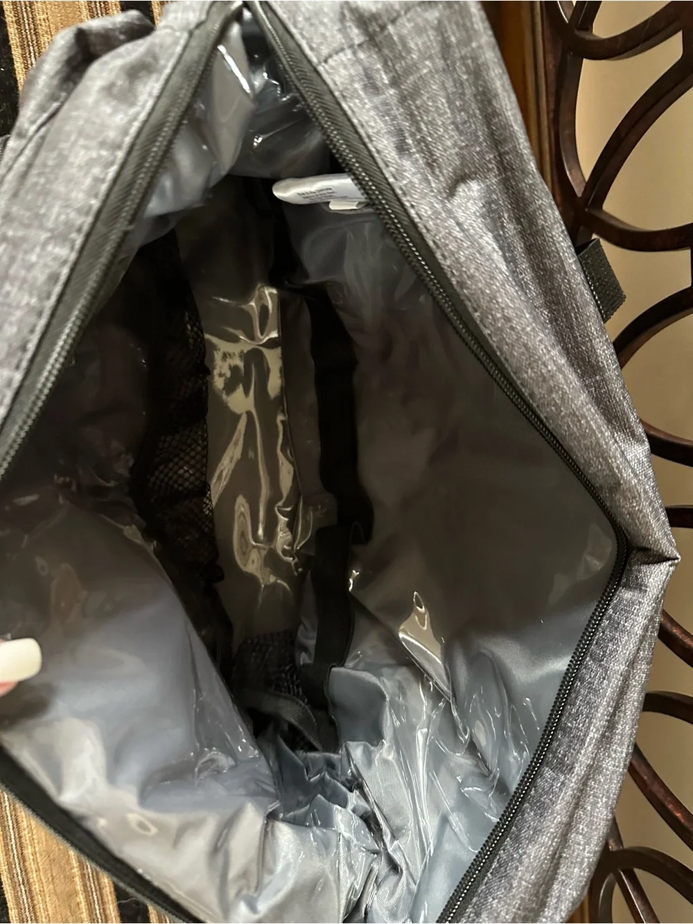 thirty-one Gray Duffel Bag with Black Webbing Handles